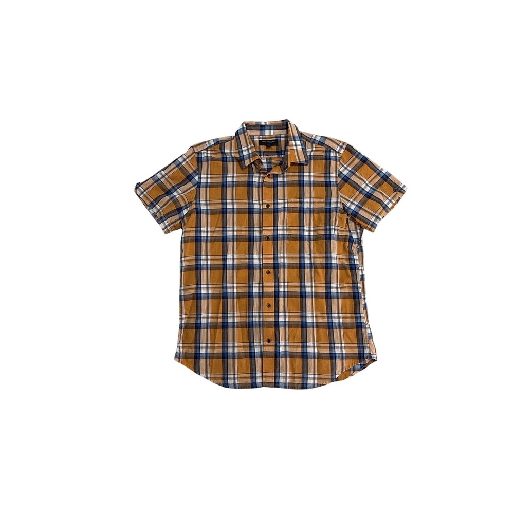 Banana Republic Shirt‎ Mens Large Orange Plaid Short Sleeve Slim Fit Casual